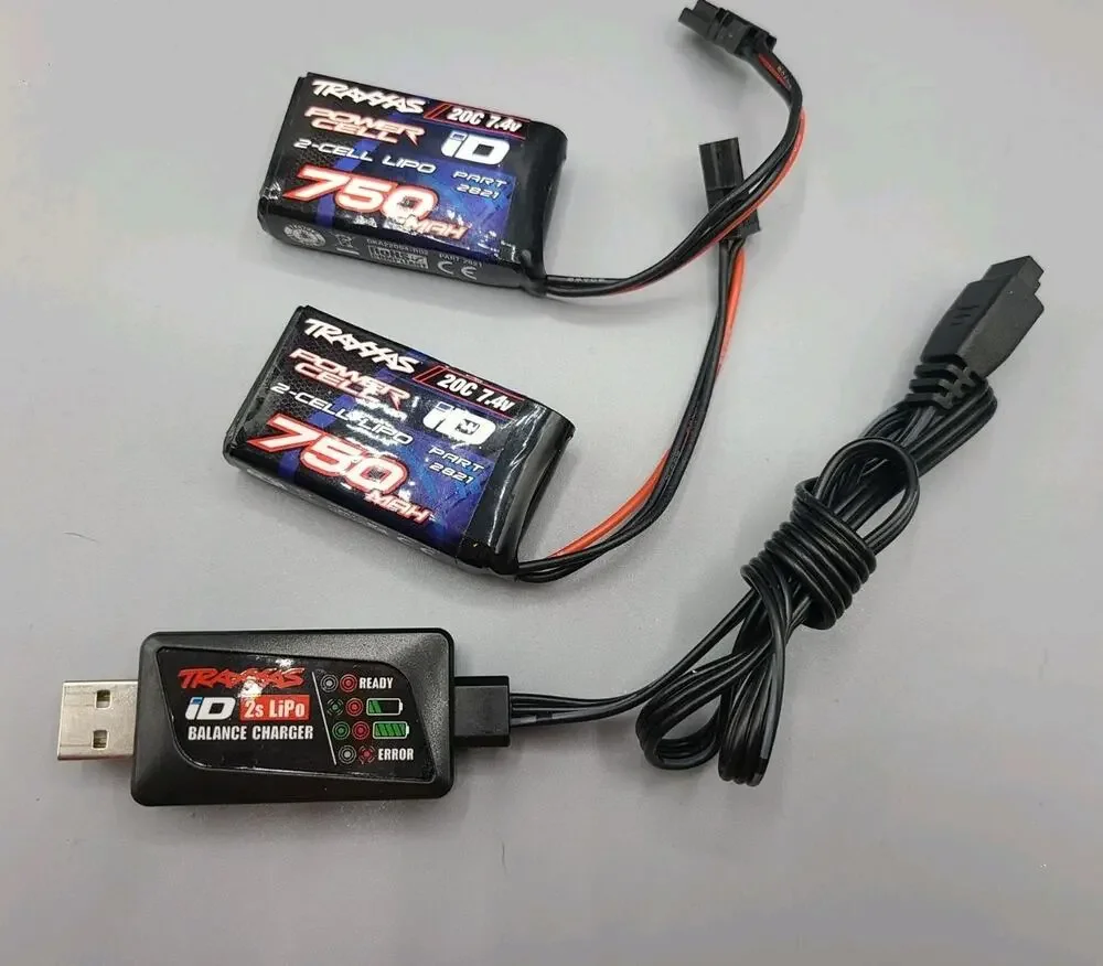 New 2x Traxxas 750mAh 7.4V 2-Cell 20C LiPo batteries w/ USB 2 cell 7.4 volt LiPo